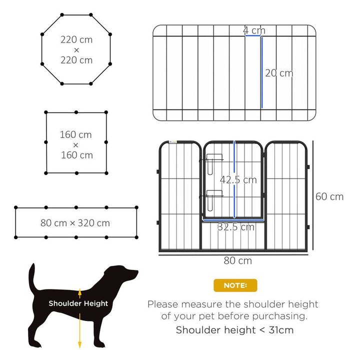 Spacious & Secure Pawhut Pet Pen - Guinea Pig, Dog, Puppy Playpen - Steel, Black