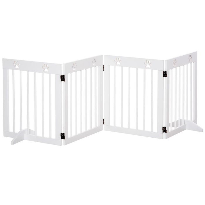 Premium Foldable Pet Gate - 4 Panel Wood Dog Barrier w/ Support Feet - Keep Your Pet Safe and Secure