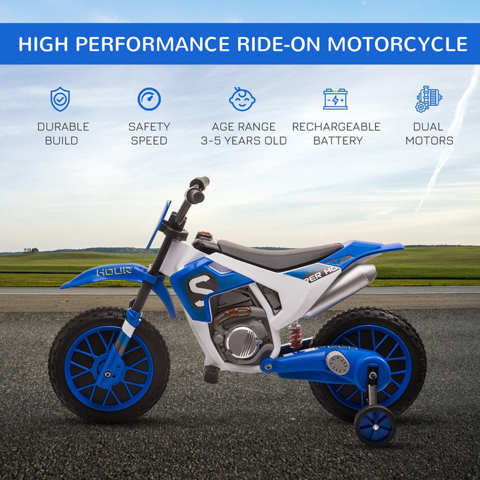 12V Kids Electric Motorbike Ride-On Motorcycle Training Wheels - Blue