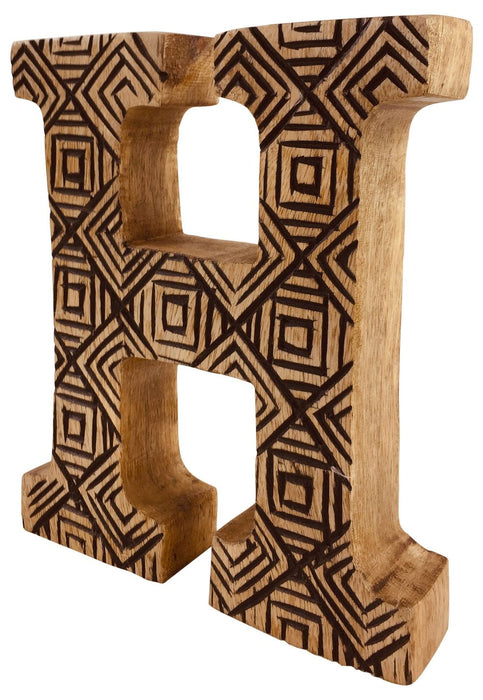 Hand Carved Wooden Geometric Letter H - Unique Home Decor Accent - Rustic Design - Free Standing or Wall Mountable - Perfect Gift