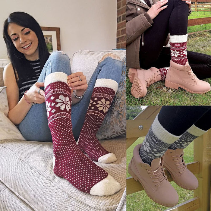 Ladies Festive THMO Wool Thermal Socks - Stay Warm and Stylish All Winter Long!