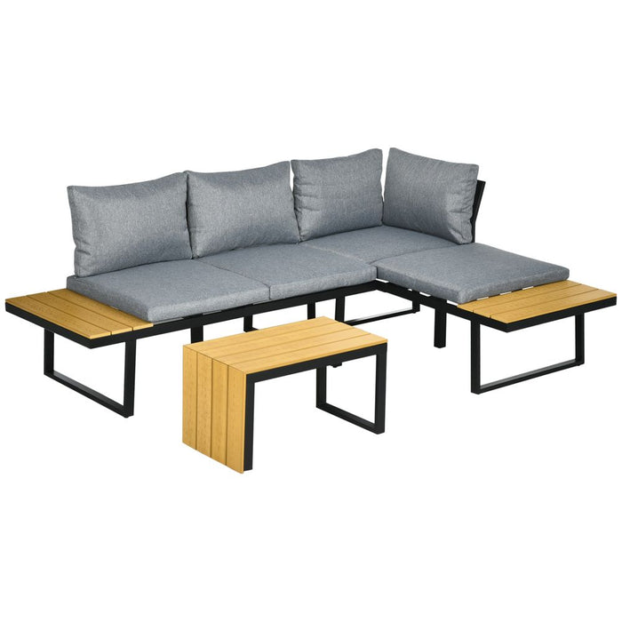 Outsunny 3PCs Patio Furniture Set - Cushions, Wood Grain Plastic Top - High Quality