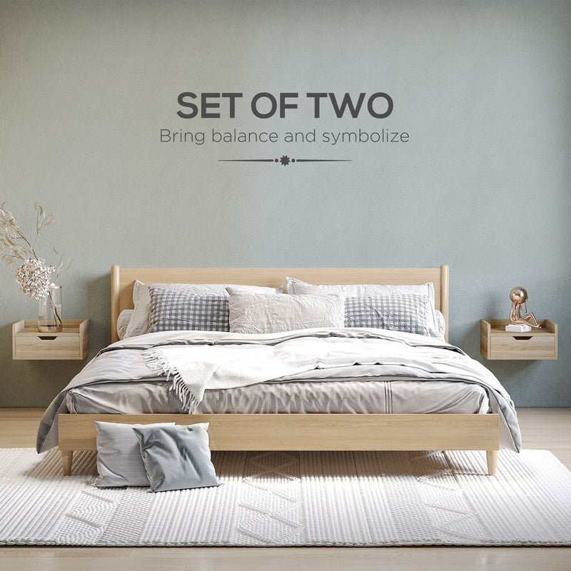 HOMCOM Floating Nightstand Set - Wall Mounted Bedside Table with Drawer - Pack of 2