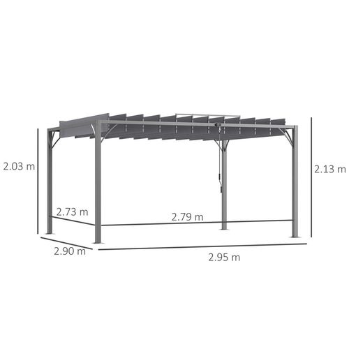 Outsunny 4 x 3(m) Outdoor Louvered Metal Pergola with Retractable Roof, Grey