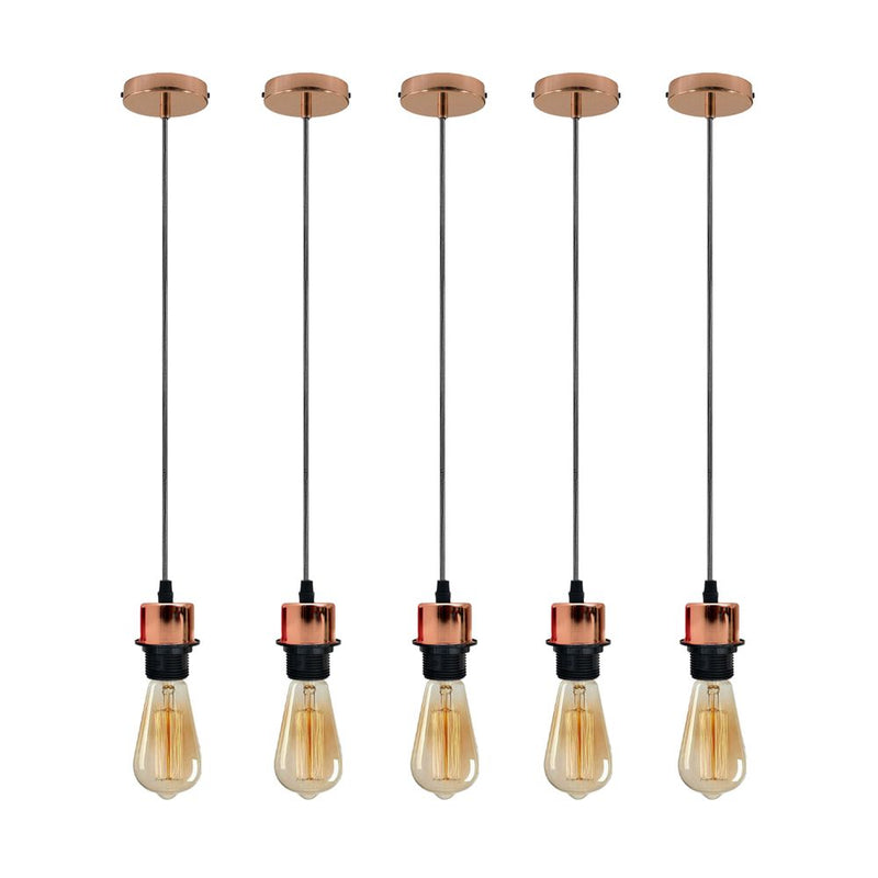5 Pack Industrial Rose Gold Pendant Light, E27 Lamp Holder, Addable Lampshade, Dimmable, Vintage/Retro Style