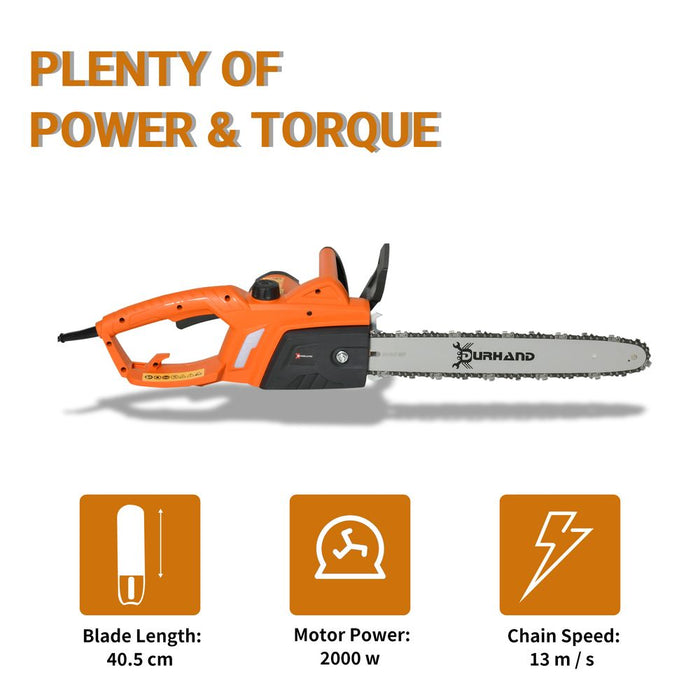 DURHAND Electric Chainsaw, 2000W, 40cm Blade - Orange