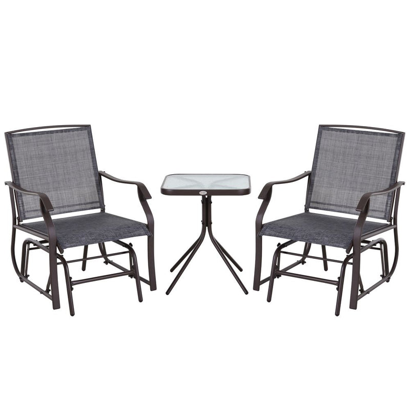 Premium Steel Frame Set-of-2 Glider Rocking Chair Set & Table - High-Quality & Stylish Grey Design