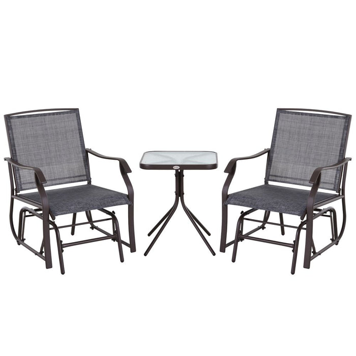 Premium Steel Frame Set-of-2 Glider Rocking Chair Set & Table - High-Quality & Stylish Grey Design