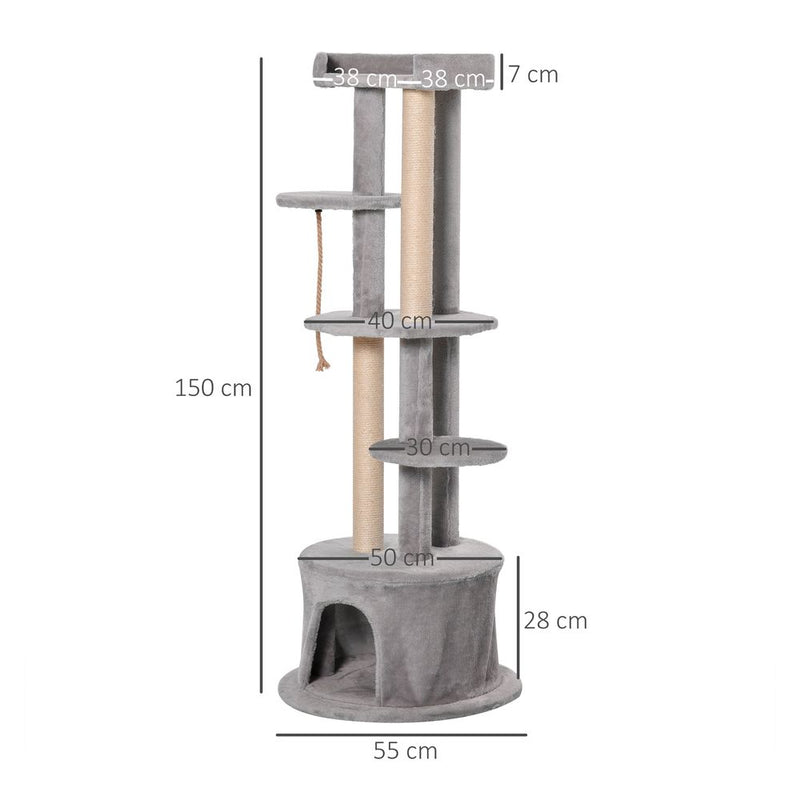 PawHut Cat Tree Kitten Tower w/ Scratching Post Condo Plush Perches Grey