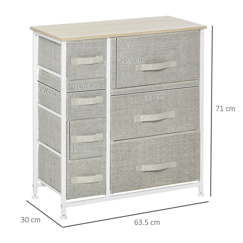 7 Linen Drawers Cabinet Organizer Adjustable Feet White, Oak and Light Grey