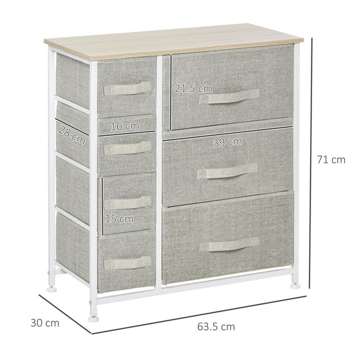 7 Linen Drawers Cabinet Organizer Adjustable Feet White, Oak and Light Grey