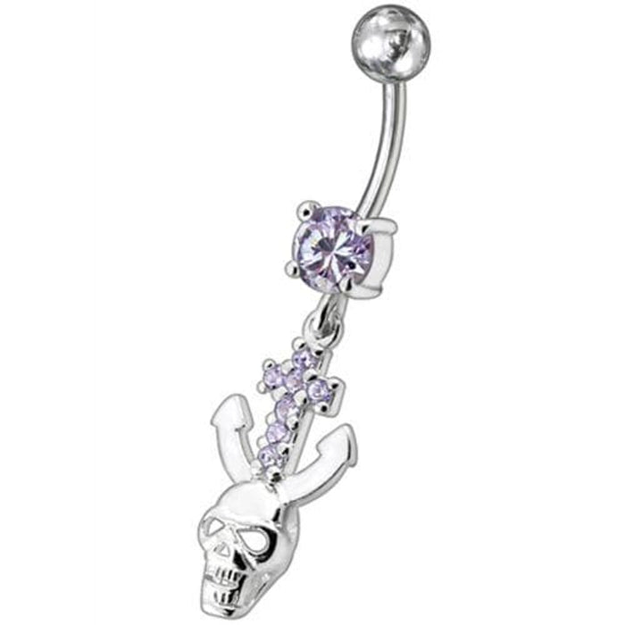 Jeweled Dangling Navel Ring With Fancy Devil Skull