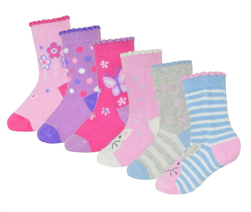 Baby Girls 6 Pack Butterfly / Animal Design Socks