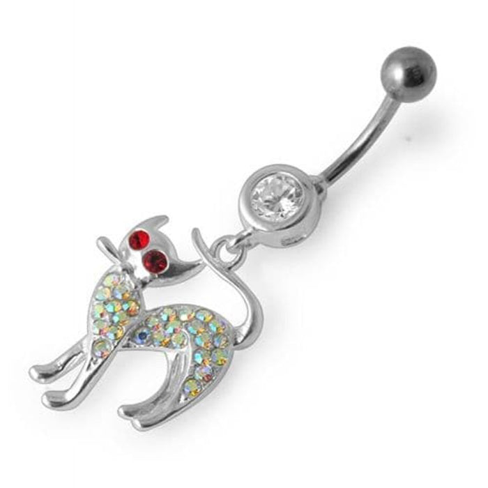 Fancy Jeweled Cat Dangling Navel Bar