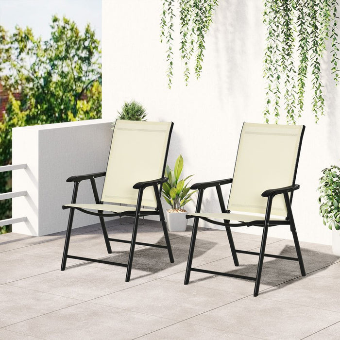 Premium Quality Set of 2 Foldable Metal Garden Chairs | Dining Seat, Yard Furniture | Beige