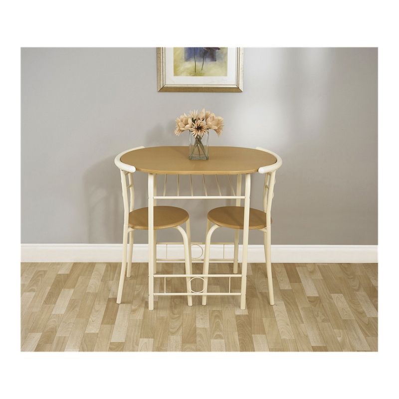 Greenhurst Compact Dining Set, Space-Saving Table with 2 Chairs, Light Oak Top & Buttermilk Frame - Ideal for Small Spaces