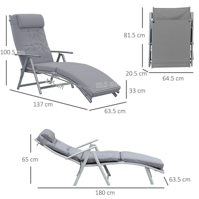 Outsunny Steel Frame Outdoor Garden Padded Sun Lounger w/ Pillow Grey