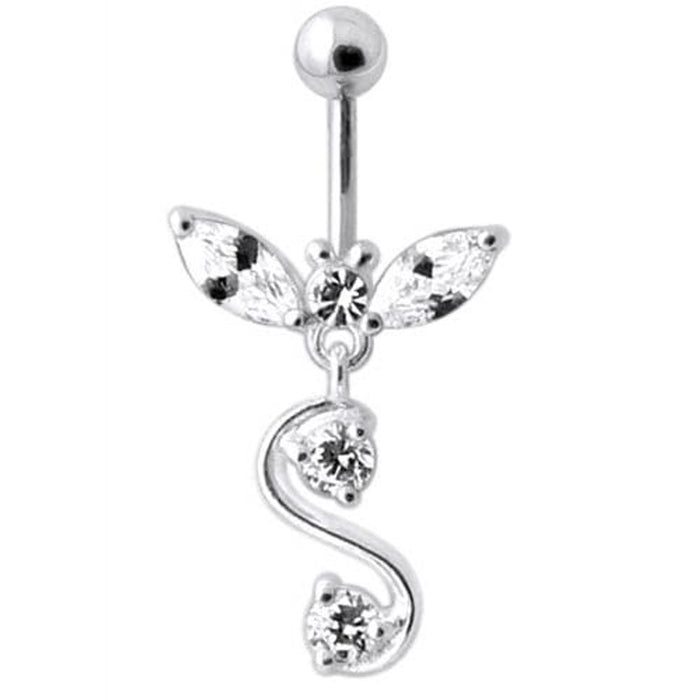 Fancy Jeweled  Silver Dangling Navel Ring