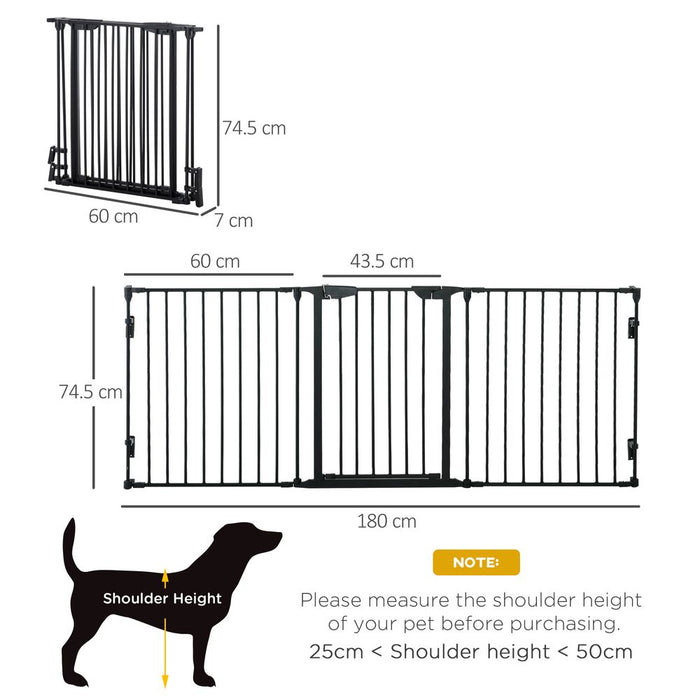 PawHut Pet Safety Gate 3 Panels Playpen Metal Fence with Walk Through Door Black