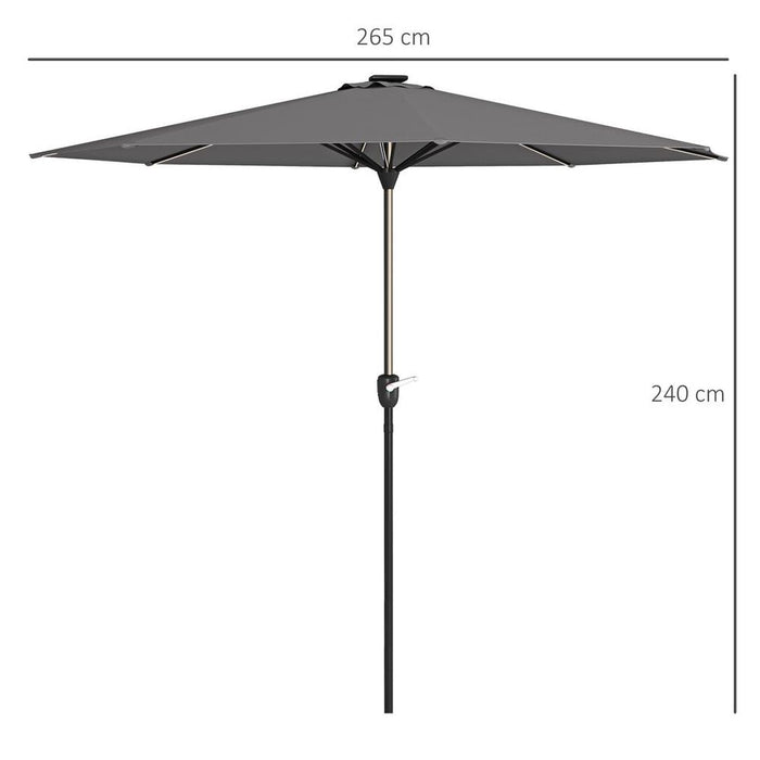 Outsunny Solar Patio Garden Parasol with Lights for Outdoor, Charcoal Grey