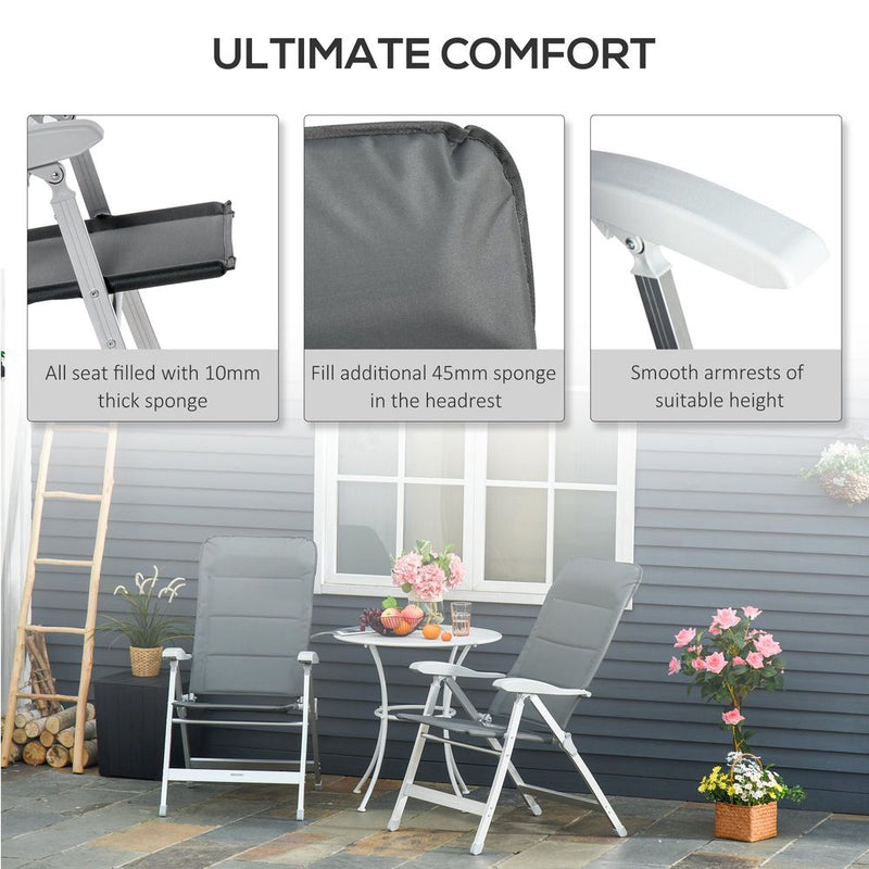 Outdoor Folding Dining Chair Set - Adjustable Back, Armrest - Portable, High Quality - Grey