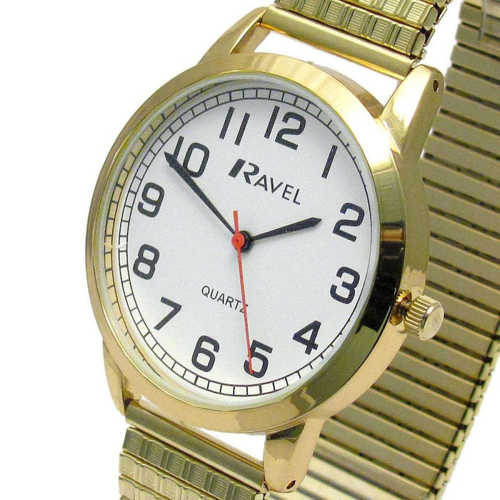 Ravel Mens Bold Number Gold Bracelet Watch | White Dial | R0232.12.1