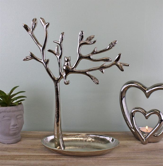 Premium Silver Metal Tree Cat Jewellery Stand - High Quality, Stylish Design - Free Shipping - Limited Stock!