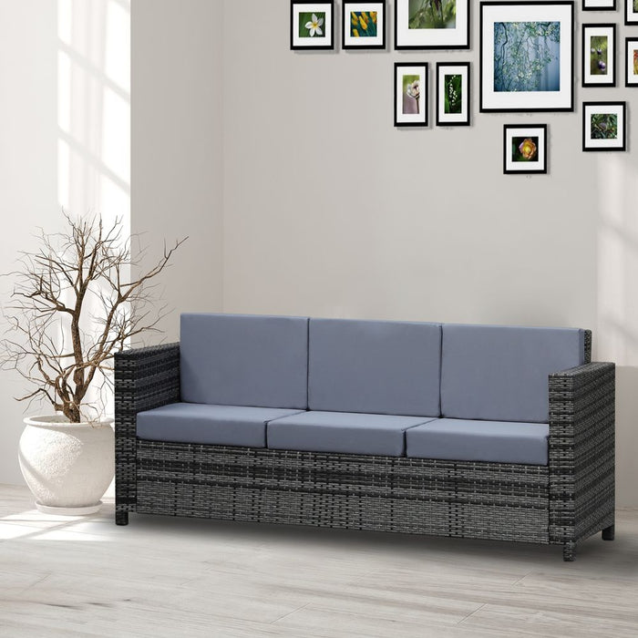 3-Seater Weather Resistant Outdoor Garden Rattan Sofa Grey