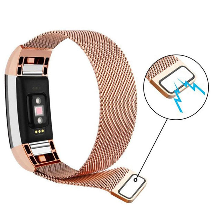 Aquarius Milanese Replacement Strap Band for Fitbit Charge2 - Rose Gold, High Quality