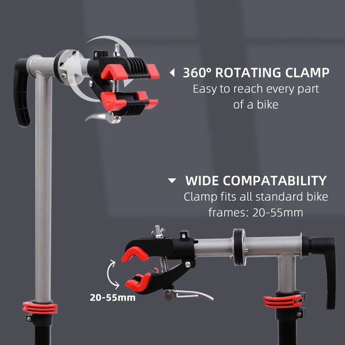 HOMCOM Bike Repair Stand Workstation, Bicycle Maintenance Workstand, Height Adjustable, with Tool Tray & 360° Rotating Adjustable Clamp for Home Mechanic Workshop