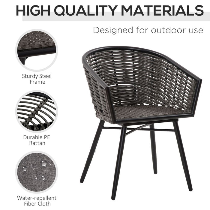 Premium Grey Rattan Bistro Set - 2 Chairs & 1 Coffee Table - Outdoor & Patio Furniture