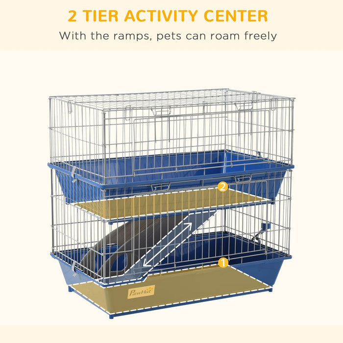 Spacious 2-Tier Small Animal Cage w/ Accessories - Perfect for Rabbits, Ferrets, and Chinchillas!