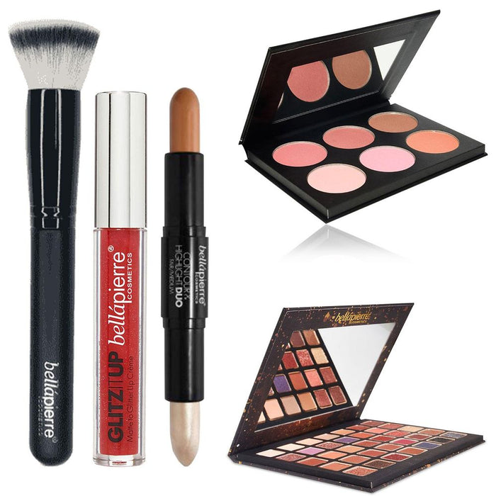 Bellapierre Cosmetics Contour & Highlight Duo, Liquid Lipstick, Palette or Brush