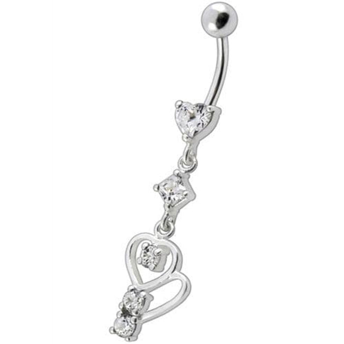 Fancy Heart Shape Jeweled Small Dangling Heart Banana Bar Belly Ring