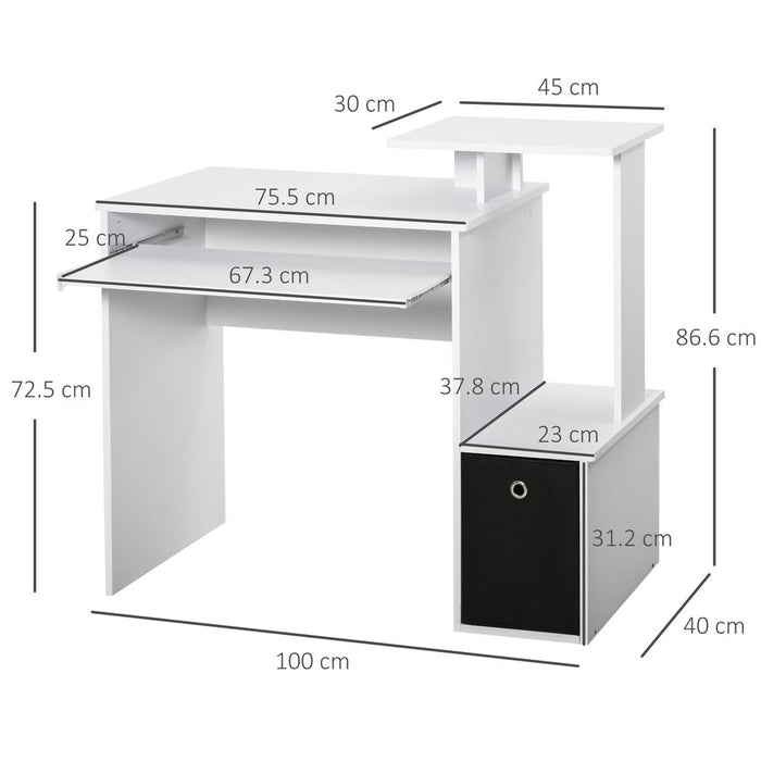 Premium White Computer Desk w/ Drawer, Shelf & Sliding Keyboard Tray - High-Quality & Unique Design!