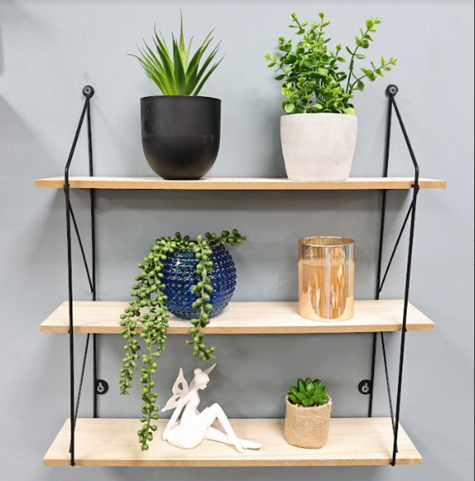 Premium 3-Tier Wall Shelf - Stylish & Sturdy Storage Solution for Any Room - Black + Oak Finish - 50x50x12cm