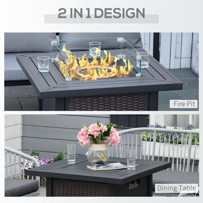 Outsunny Fire Pit Table: Wind Screen, Glass Beads - High-Quality, Stylish Ambience. Perfect for Outdoor Gatherings.