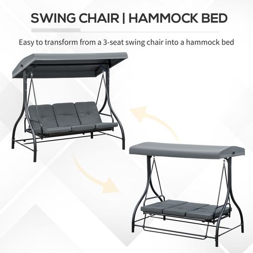 3 Seater Canopy Swing Chair Porch Hammock Bed Rocking Bench Dark Grey