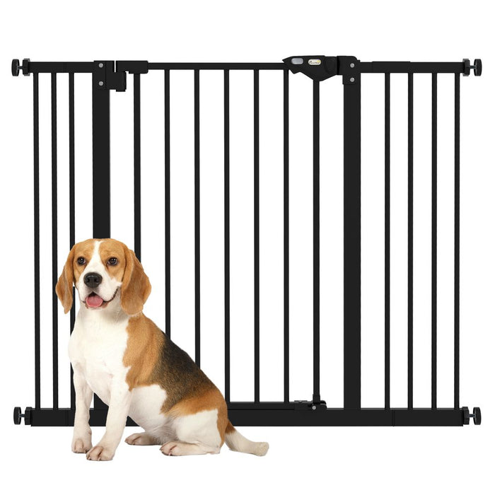 PawHut Adjustable Pet Gate w/ Extensions & Adjustable Screws, Black