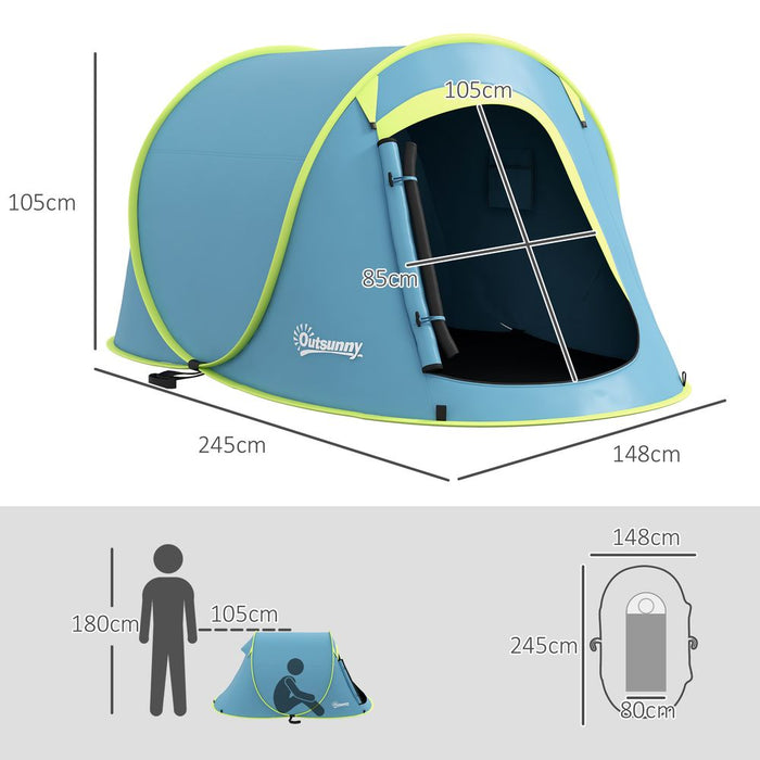 Outsunny 2-Person Pop-Up Camping Tent, 2000mm Waterproof, Blue - Easy Assembly & Carry Bag