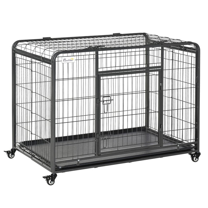 Hassle-Free Dog Cage Kennel | Locking Door & Wheels | Large Pets | Top Quality Pawhut