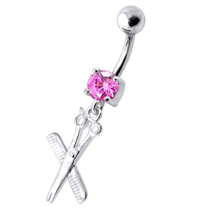 Jeweled Scissor and comb Dangling Belly Ring