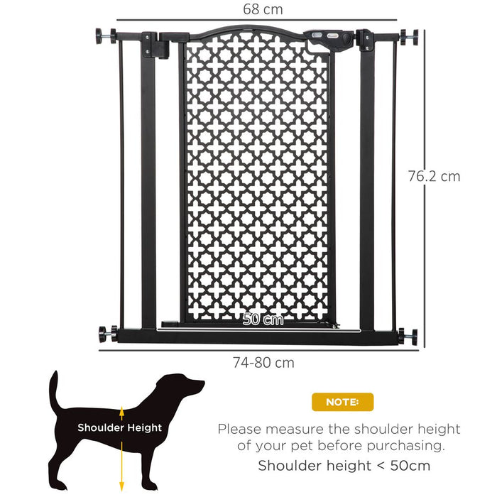 Premium 74-80 cm Pet Safety Gate - Pressure Fit, Auto Close, Double Locking - Black