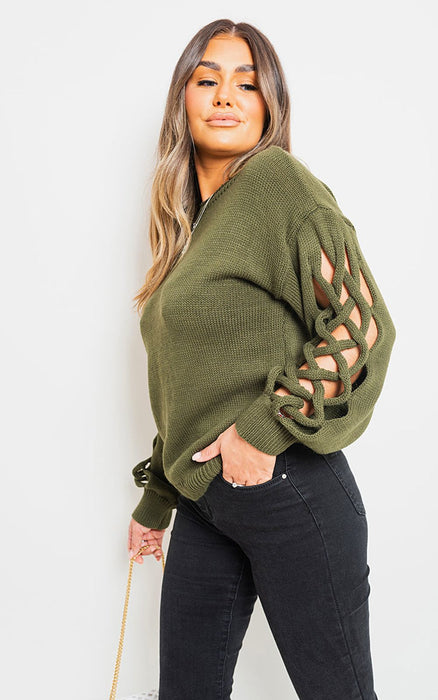 Cable Knit Jumper with Cut Out Detail - Cozy, Chic, and Captivating!