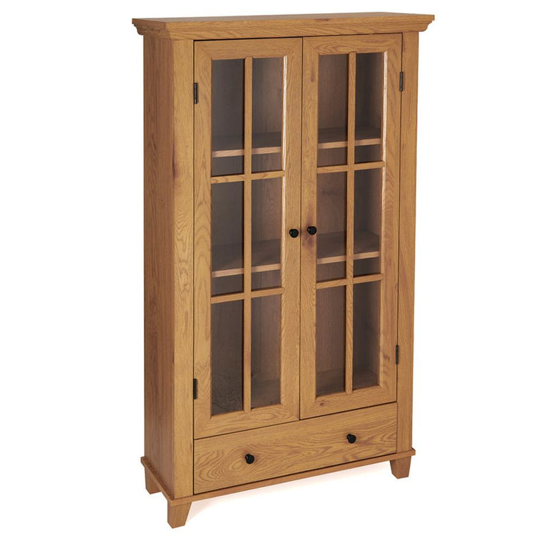 Greenhurst Display Cabinet, Media Storage with Shelving and Drawer, Double Perspex Doors H132.5 W76cm D30cm (Oak)