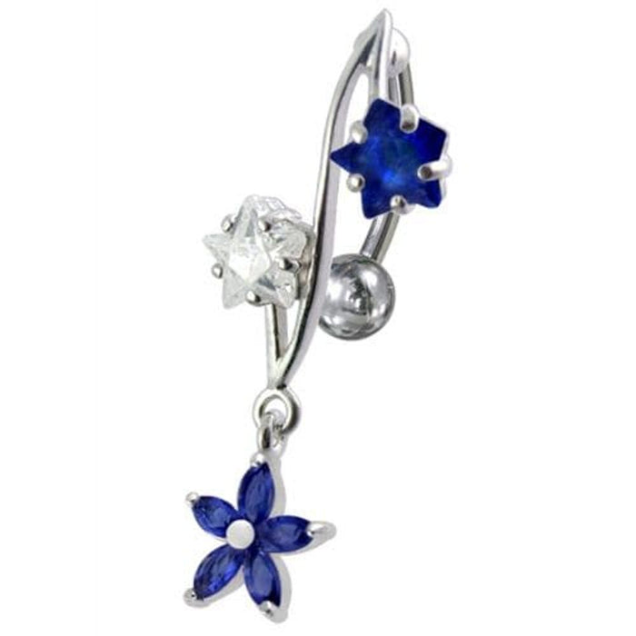 316L Surgical Steel Fancy Jeweled Dangling Reverse Curved Bar Belly Ring