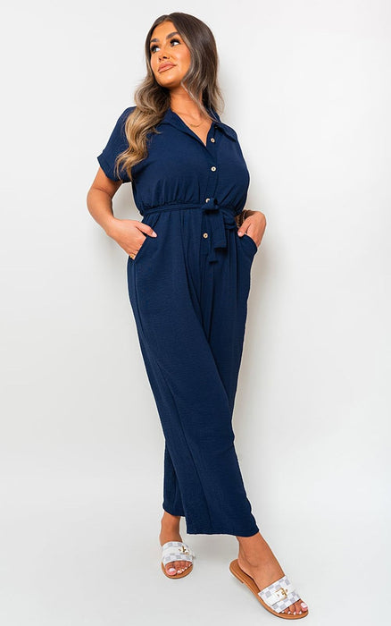 Casual Tie Waist Short Sleeve Jumpsuit - Effortlessly Chic and Versatile!