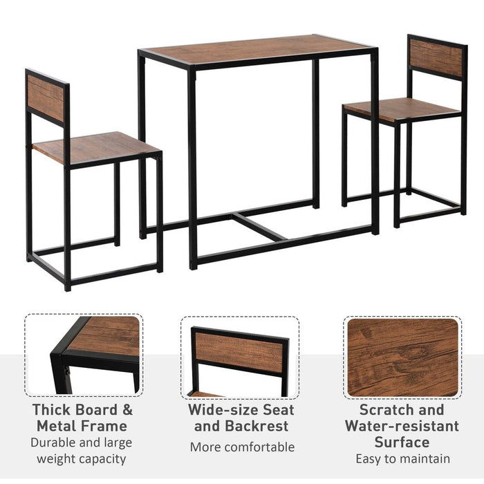 Stylish Steel Frame 2-Seater Bar Set - Durable & Functional - Ideal for Kitchen & Home - Wood Tone