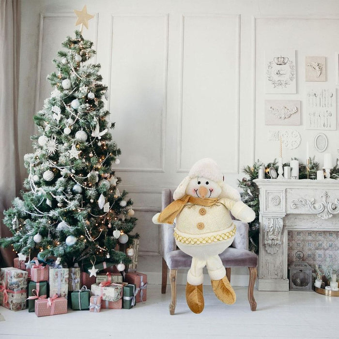 Gold Medium Christmas Snowman - 27x15x42cm, Free-standing, Soft Fabric, Perfect Gift