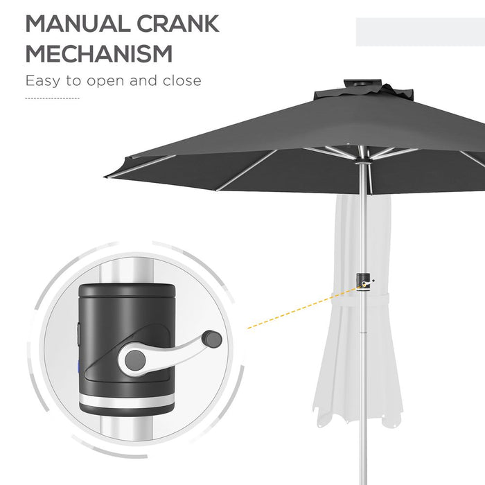 Outsunny Solar Patio Garden Parasol with Lights for Outdoor, Charcoal Grey